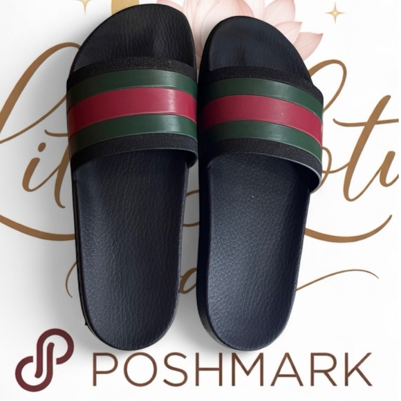 Gucci Web Stripe Slides Black Red GreenMen’s Size 10Authentic